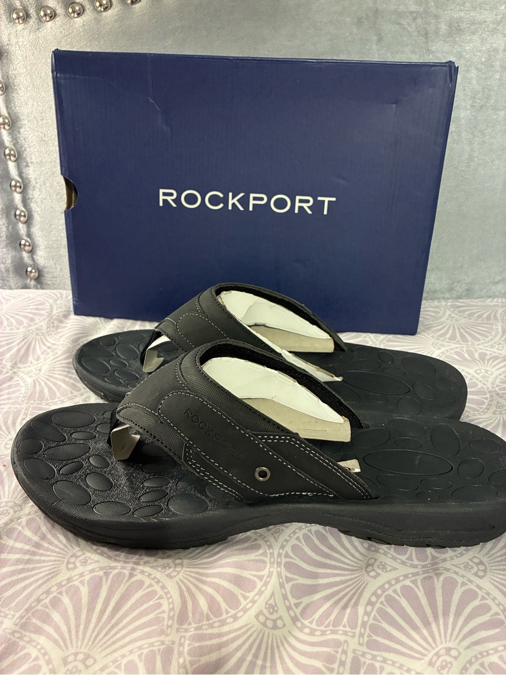 Rockport Black Men's Leather Flip Flops